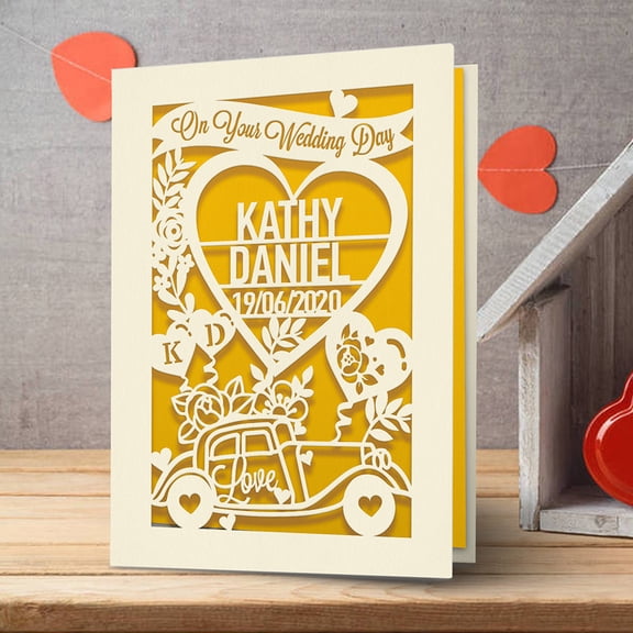 Personalized Wedding Card for Bride and Groom, Congratulations On Your Wedding Day, Papercut Greeting Card with Envelope