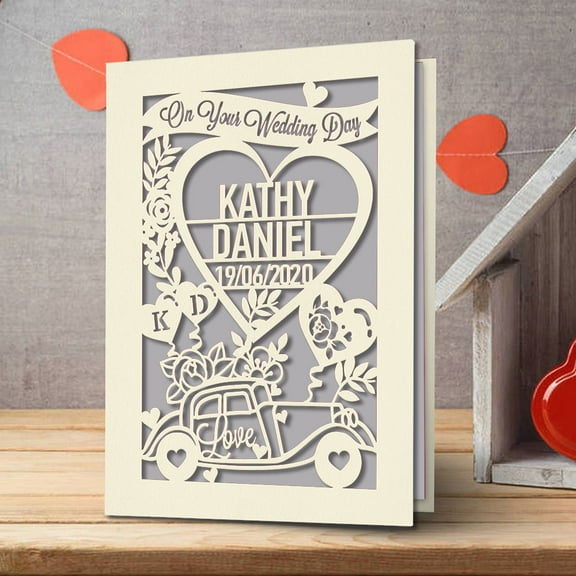 Personalized Wedding Card for Bride and Groom, Congratulations On Your Wedding Day, Papercut Greeting Card with Envelope
