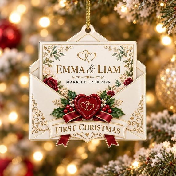 Wedded Monogram Personalized Wedding Envelope Ornament for First Christmas - Walmart.com