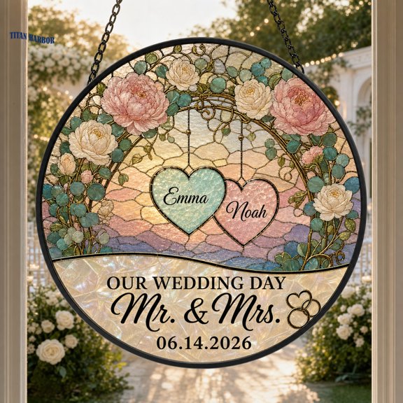 Personalized Wedding Gift Stained Glass Suncatcher Custom Couple Keepsake