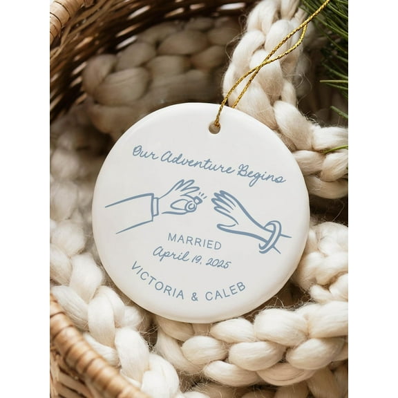 Personalized Wedding Gift for Bride Custom Ornament, Our Adventure Begins Christmas Ornament with Personalized Names Custom Newlywed Gift