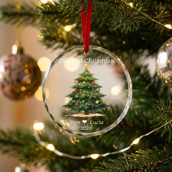 Personalized Wedding Glass Christmas Ornament with Custom Couple Names and Date, Wedding Keepsake, Christmas Tree Decor and Anniversary Gift for Couples, Partners, Newlyweds or Marriage Celebrations