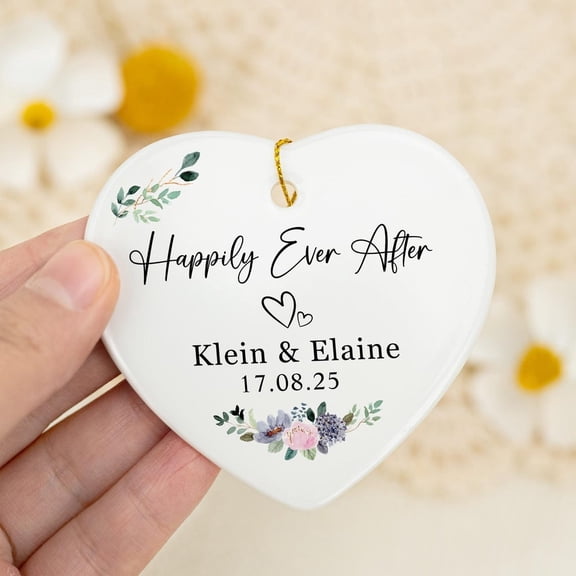 Personalized Wedding Keepsake Ornament, Custom Ceramic Couple Name & Date Decoration, Newlywed First Christmas Gift, Marriage Anniversary Tree Ornament