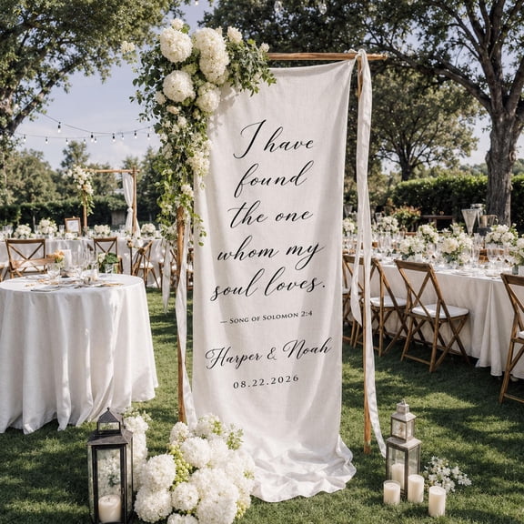 Personalized Wedding Linen Tapestry, Custom Ceremony Banner with Romantic Love Quote Sign