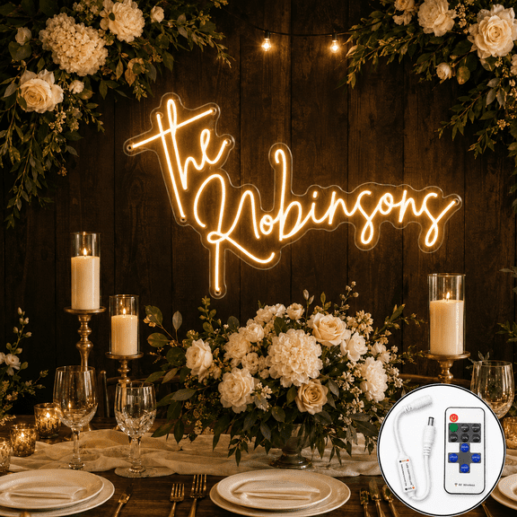 Personalized Wedding Neon Sign with Remote Dimmer, Custom LED Family Name Sign for Sweetheart Table, Reception Wall Decor, Newlywed & Housewarming Gift