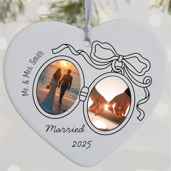 Personalized Wedding Ornament, Custom Engagement Gift for Couples, Ceramic Anniversary Keepsake, Romantic Newlywed Gift Decoration