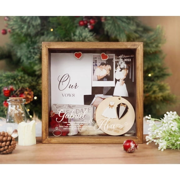 Personalized Wedding Shadow Box, Custom Couple Names & Date Keepsake, Wedding Gift for Newlyweds, Romantic Valentine’s Day Gift
