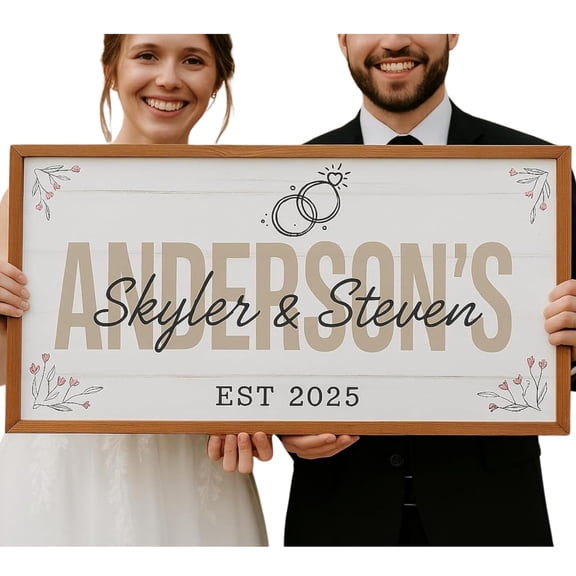 Personalized Wedding Sign, Custom Family Name Canvas with Established Date, Last Name Wall Art, Rustic Wedding Gift for Couple