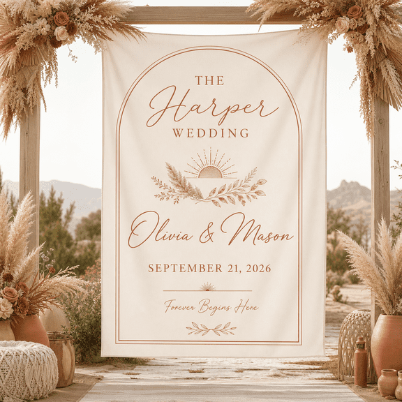 Personalized Wedding Tapestry Boho Floral Arch Backdrop