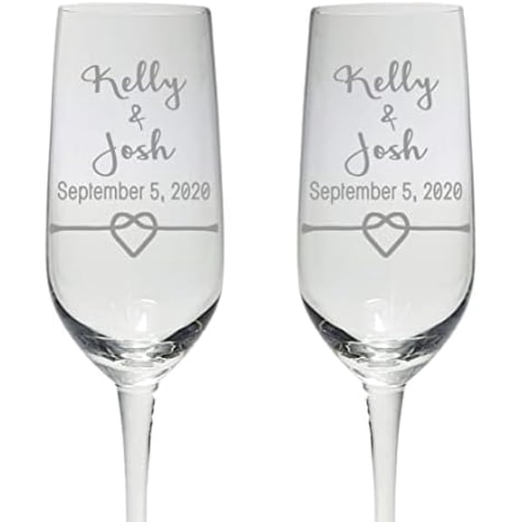Personalized Wedding Toast Champagne Glasses for Groom and Bride Custom Engraved with First Names Date and Ribbon Heart Design Wedding Gift set of 2$$Home Decor, Kitchen, & Other
