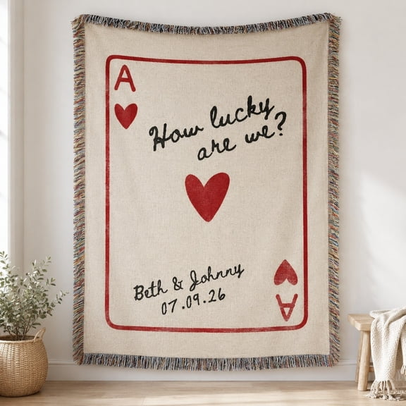 Personalized Wedding Woven Blanket, Custom Names Date Phrase Cotton Throw
