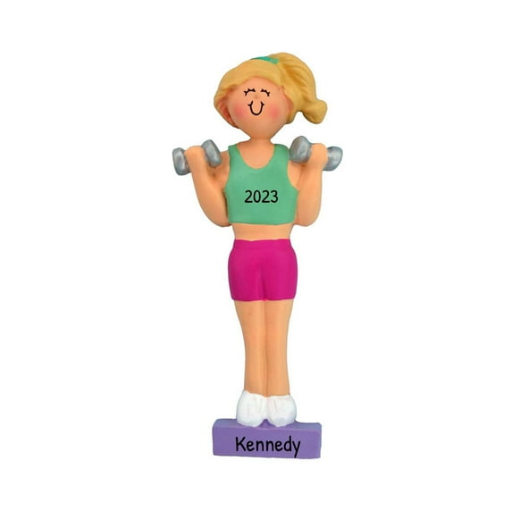 Personalized Weight Lifting Ornaments for Christmas Tree - Workout Ornament, Weight Lifter Ornament, Barbell Ornament, Gym Ornament, Fitness Ornament - Blonde Female - Free Customization