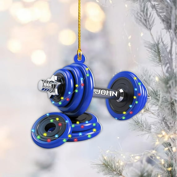 Personalized Weight Plate Ornament Weight Ornament Fitness Gift for Gym Ornament Merry Liftmas Christmas Hanging Ornaments Weight Plates Ceramic Ornament (Fitness 3) - 3226 (Blue)