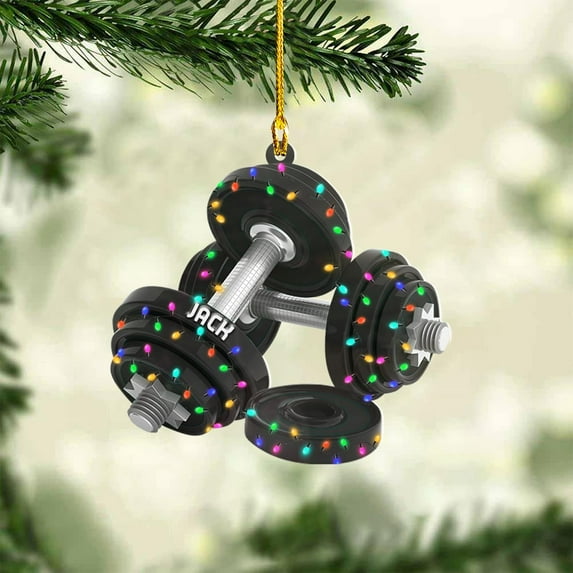 Personalized Weight Plate Ornament Weight Ornament Fitness Gift for Gym Ornament Merry Liftmas Christmas Hanging Ornaments Weight Plates Ceramic Ornament (DF1) - 3306 (Black)
