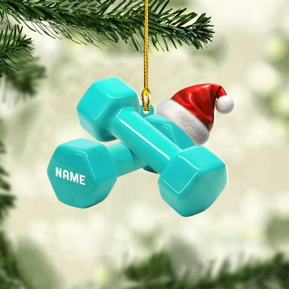 Personalized Weight Plate Ornament Weight Ornament Fitness Gift for Gym Ornament Merry Liftmas Christmas Hanging Ornaments Weight Plates Ceramic Ornament (DF4) - 3307 (Cyan)