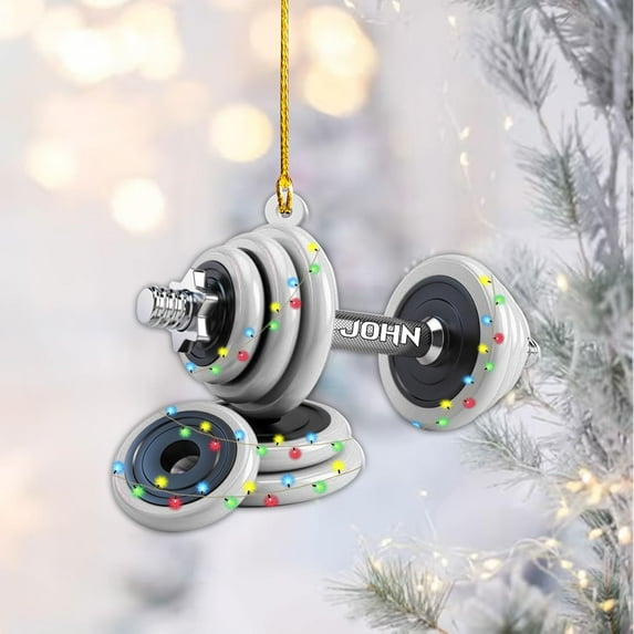Personalized Weight Plate Ornament Weight Ornament Fitness Gift for Gym Ornament Merry Liftmas Christmas Hanging Ornaments Weight Plates Ceramic Ornament (Fitness 3) - 3226 (White)