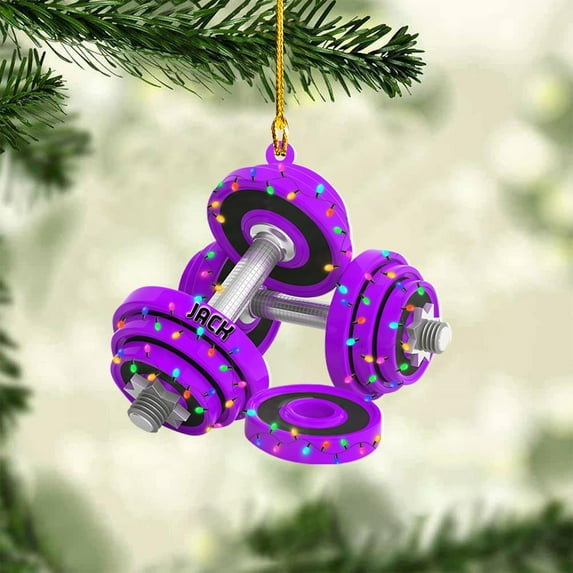 Personalized Weight Plate Ornament Weight Ornament Fitness Gift for Gym Ornament Merry Liftmas Christmas Hanging Ornaments Weight Plates Ceramic Ornament (DF1) - 3306 (Purple)