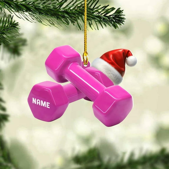 Personalized Weight Plate Ornament Weight Ornament Fitness Gift for Gym Ornament Merry Liftmas Christmas Hanging Ornaments Weight Plates Ceramic Ornament (DF4) - 3307 (Pink)