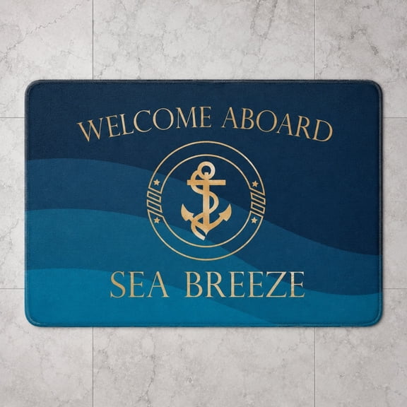 Personalized Welcome Aboard Nautical Doormat with Custom Boat Name, Anchor Design Non-Slip Indoor Outdoor Mat