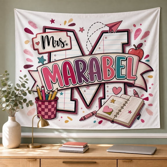 Personalized Welcome Back To School Teacher Tapestry, Classroom Wall Art Banner