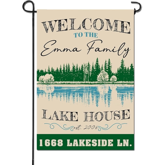 Personalized Welcome To The Lake House Double Sided Garden Flag, Custom Seasonal Yard Banner For Lawn Patio Porch, 12" x 18" Or 28" x 40"