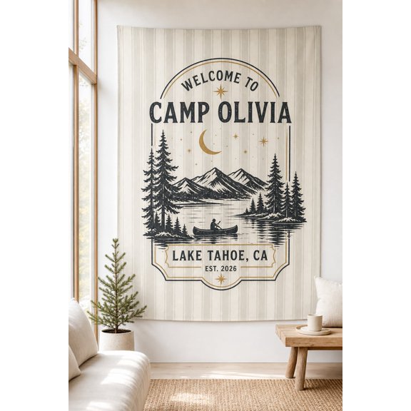 Personalized Welcome to Camp Tapestry Banner for Lake Bachelorette Weekend