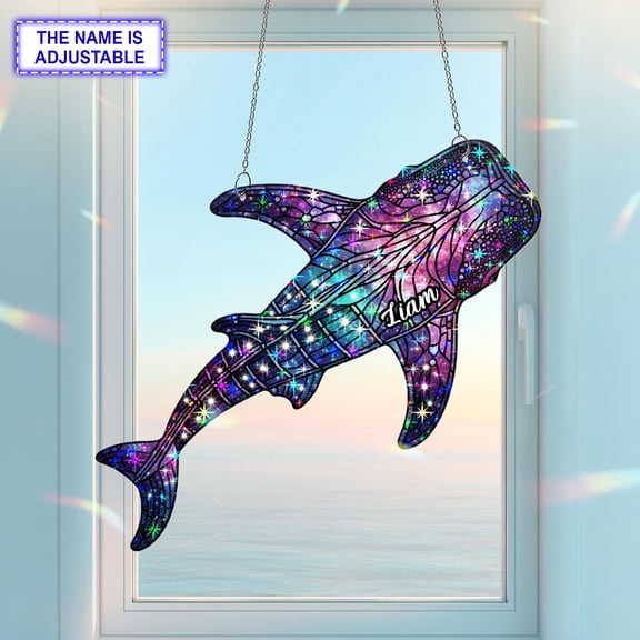 Personalized Whale Acrylic Suncatcher, Custom Name Holographic Window Hanging Decor, Ocean Lover Gift