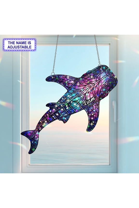 Personalized Whale Acrylic Suncatcher, Custom Name Holographic Window Hanging Decor, Ocean Lover Gift