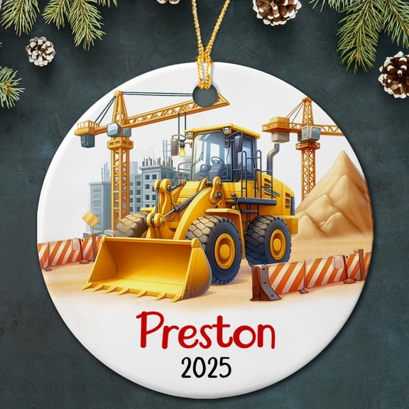 Personalized Wheel Loader Ceramic Ornament Gift for Baby Kids Child Family Coworker, Wheel Loader Truck Ornament 2025, Custom Name Wheel Loader Lover Ornament, Wheel Loader Truck Hanging Ornament