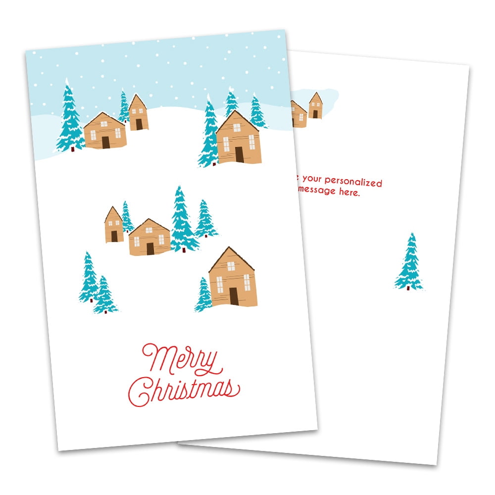 Personalized Whimsical Outdoor Cabin Scene Folded Christmas Greeting Card
