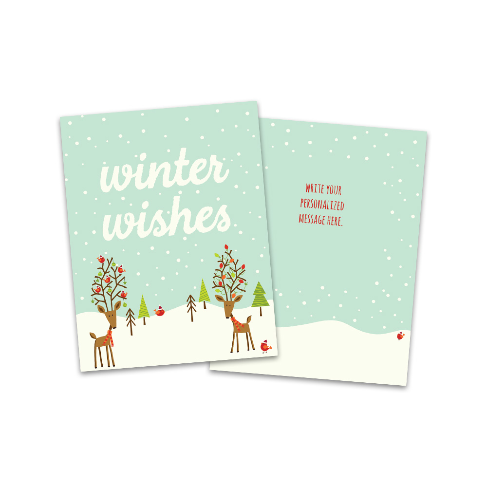 Personalized Whimsical Reindeer Folded Holiday Greeting Card