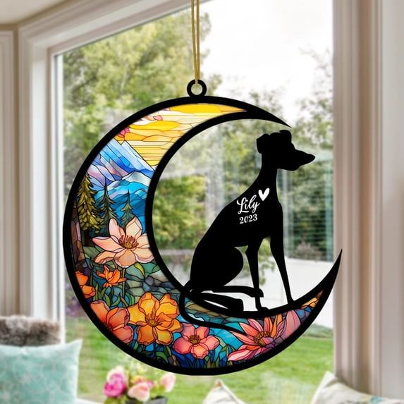 Personalized Whippet Dog Memorial Suncatcher, Pet Loss Sympathy, Remembrance and Bereavement Gift Ornament Decoration