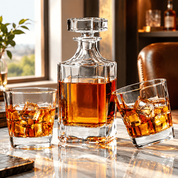 Personalized Whiskey Decanter Set with 2 Glasses Gift for Men