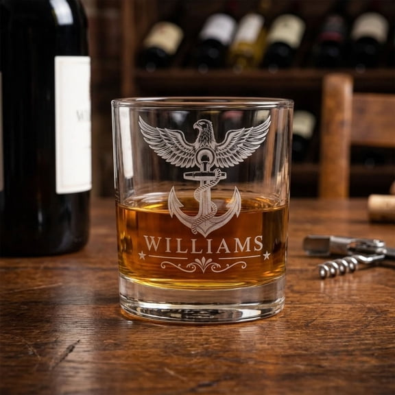 Personalized Whiskey Glass, Engraved Monogram Rocks Cocktail Glass, 12 oz Custom Bourbon Gift For Men