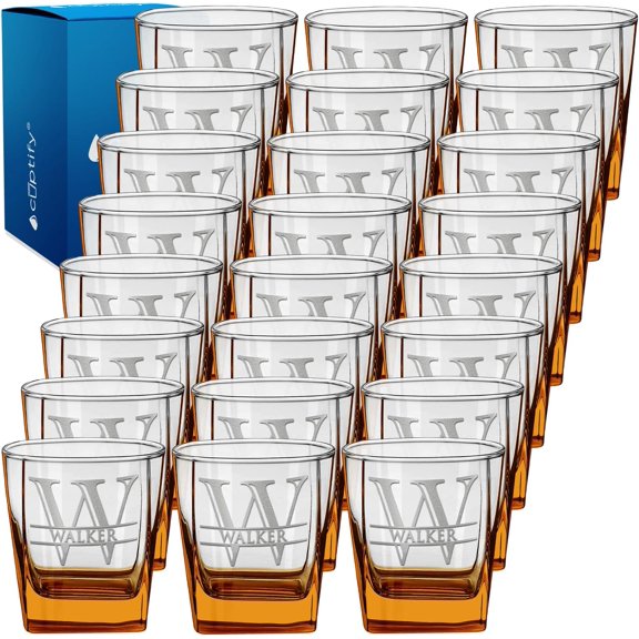 Personalized Whiskey Glass for Men Set of 24 Split Letter and Name 12 oz Orange Bottom Etched Double Old Fashioned Rocks Custom Wedding Favors, Groomsmen Gifts, Birthday Parties & More