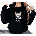 thumbnail image 1 of Personalized White Cat "Kitty" Graphic Regular Fit Tee T-Shirt Print Top Hooded long-sleeved Black S-2XL, 1 of 7