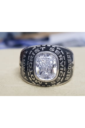 Personalized White Oval Cut Customized Name And Logo,Inside Engraved Achievement Text, High School Class Ring 925 Sterling Silver