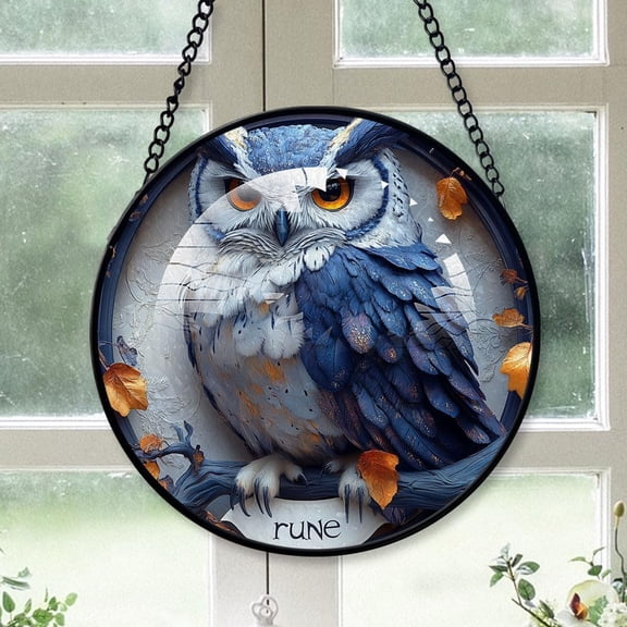 Personalized White Owl Suncatcher Stained Glass, White Owl Gifts for Women, White Owl for Windows, White Owl Window Hangings with Chain and Hook 1UaXYS