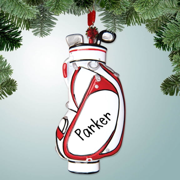 Personalized White and Red Golf Bag Christmas Ornament - Golf Trip - Weekend Hacker - Lessons - Hole in One - Birdies - Best Golf Courses - Great Gift Ideas