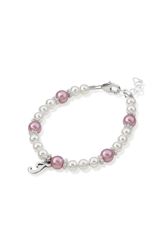 Personalized White & Rose Pearl Script Initial Bracelet | Luxury Child Bracelet Gift (B110)