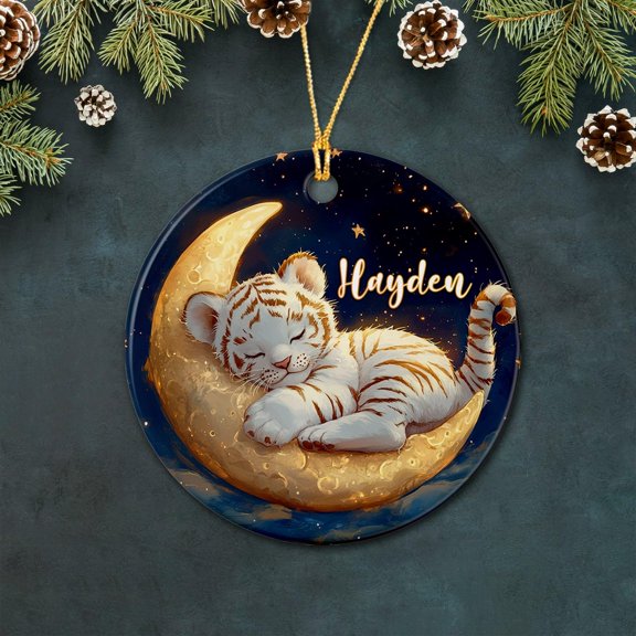 Personalized White Tiger Ceramic Xmas Ornament Gift for White Tiger Lover, Customized Name White Tiger Christmas Ornament 2025, Unique White Tiger Ceramic Ornament, White Tiger Ornament Hanging Xmas