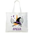 thumbnail image 1 of Personalized White Unicorn Witch Tote Bag, 1 of 12