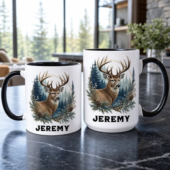 Personalized Whitetail Buck Coffee Mug - Hunter Wildlife Gift