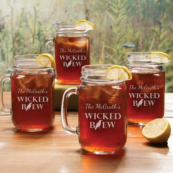 Personalized Wicked Brew Set of 4 Mason Jar Glasses