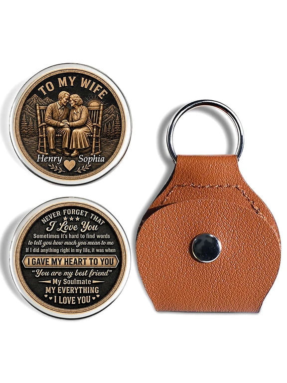 Personalized To My Wife Love Coin Keepsake, Couple Holding Hand Pocket Hugs Coin For Husband Wife, Keychain with Token Coin Anniversary Gift for Wife - Style B