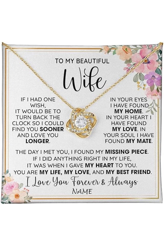 Personalized To My Wife Necklace From Husband, I Love You More, Wife Birthday Gift, Anniversary Gift for Wife with Message Card and Gift Box, Love Knot Necklace for Women