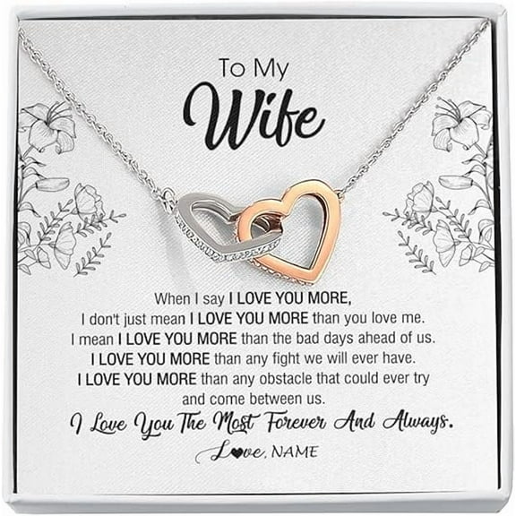 Personalized To My Wife Necklace From Husband, Interlocking Heart Necklace for Women, Anniversary Gift for Wife with Message Card and Gift Box, Wife Birthday Gift
