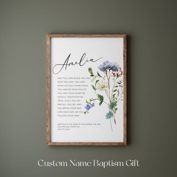 Personalized Wildflower Baptism Print: Custom Name Gift (Digital Download), Unframed Canvas Size 12x18