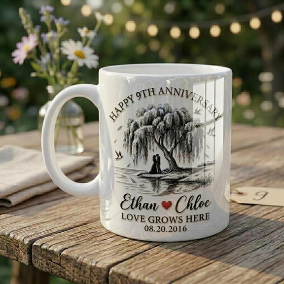 Personalized Willow 9th Anniversary Mug, Romantic Couple Coffee Cup