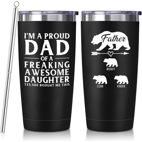 Personalized Wine Cup with Lid Straw for Pround Dad | Personalized Names with 5 Colors Option | 20oz and 30oz Are Avavailable | Christmas Birthday Gift for Dad Father from Daughter